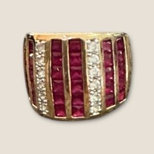 Vintage Ross Simons  Sterling Ruby and CZ Channel set Ring